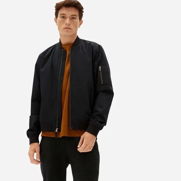 EVERLANE UNIFORM Mens The Bomber Jacket Black Zip Front Pockets Size Medium NEW